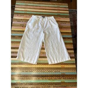 Ellen Tracy Women’s 100% Linen Wide Leg Crop Pant Size S White Pockets Boho